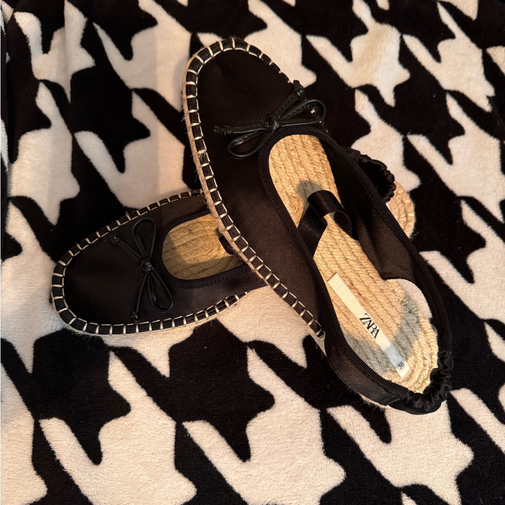 Zara Bow Espadrille Black Flats